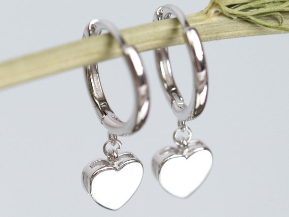 Dainty Heart Huggie Hoop Earrings: 925 Sterling Silver or Gold