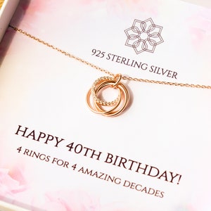 40th birthday necklace gift for her 4 rings for 4 decades Personalised 40th gift idea for daughter best friend sister mum image 6