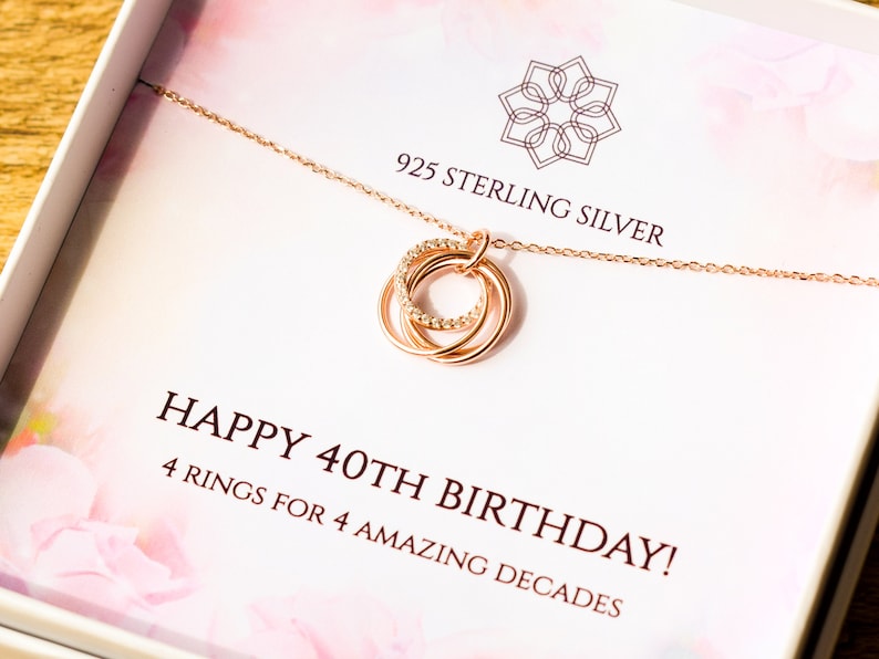 40th birthday necklace gift for her 4 rings for 4 decades Personalised 40th gift idea for daughter best friend sister mum image 6