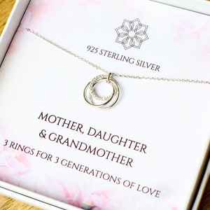 3 rings for 3 generations necklace | mother daughter grandmother | Necklace gift for grandma and mum | Family pendant