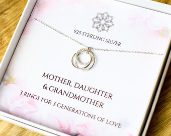 3 rings for 3 generations necklace | mother daughter grandmother | Necklace gift for grandma and mum | Family pendant