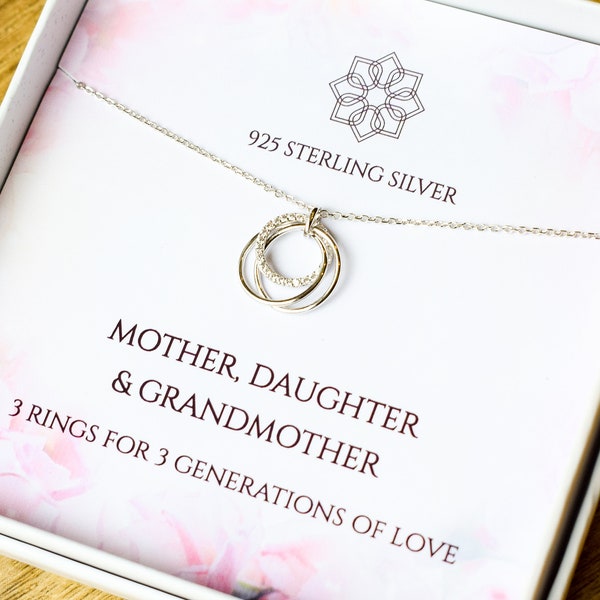 3 rings for 3 generations necklace | mother daughter grandmother | Necklace gift for grandma and mum | Family pendant