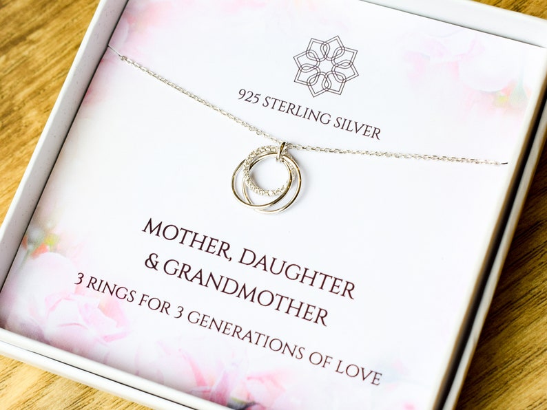 3 rings for 3 generations necklace mother daughter grandmother Necklace gift for grandma and mum Family pendant image 1