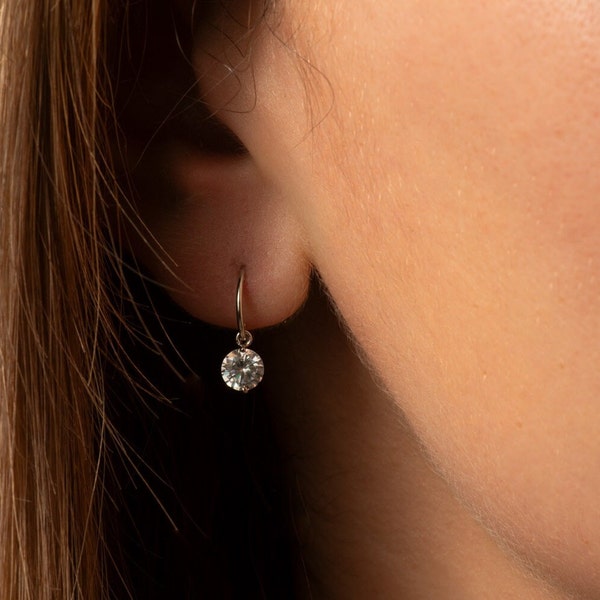 April Diamond Birthstone Earrings | CZ Drop Huggies | April Birthday Gift Idea For Her
