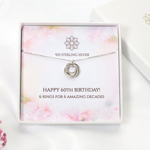 60th birthday necklace gift for her 6 rings for 6 decades Personalised 60th gift idea for mum imagem 2