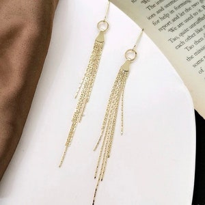 Minimalist Tassel Earrings Sterling Silver Gold Dangly Fringe Earrings image 8