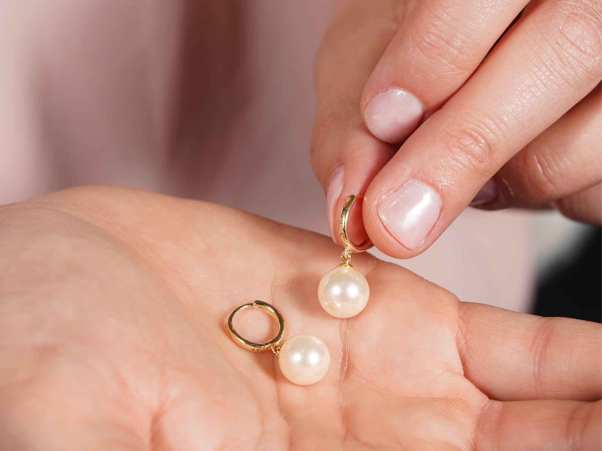 Boucles D'oreilles Créoles – Perles En Pâte De Verre – Plaqué Or Jaune 14k – Fait Main