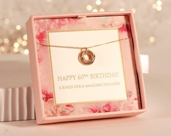 60th birthday necklace gift for her | 6 rings for 6 decades | Personalised 60th gift idea for mum