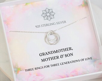 3 Generations Necklace | Grandmother Mother and Son | Necklace gift for Grandma | Family pendant for Mothers Day