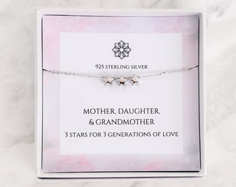 3 Generationen Halskette | 3 Sterne Anhänger für Mutter Tochter Enkelin | Geschenk für Oma und Mama | Familie Halskette