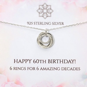 60th birthday necklace gift for her 6 rings for 6 decades Personalised 60th gift idea for mum image 1