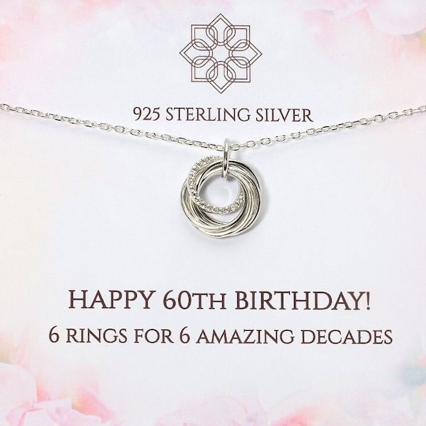 Cadeau collier pour son 60e anniversaire | 6 bagues pour 6 décennies | Idée cadeau personnalisée pour les 60 ans pour maman