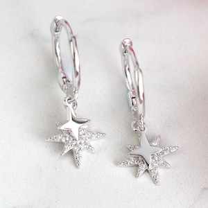 Starburst Huggie Hoop Earrings 925 Sterling Silver Starburst Hoops image 1