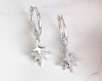 Starburst Huggie Hoop Earrings | 925 Sterling Silver Starburst Hoops
