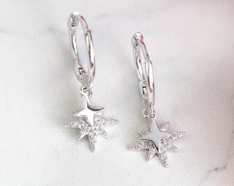 Pendientes de aro Starburst Huggie / Aros Starburst de plata de ley 925