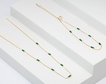 May Birthstone Gift | Emerald Necklace and Bracelet |  Birthstone Jewellery Gift for Her