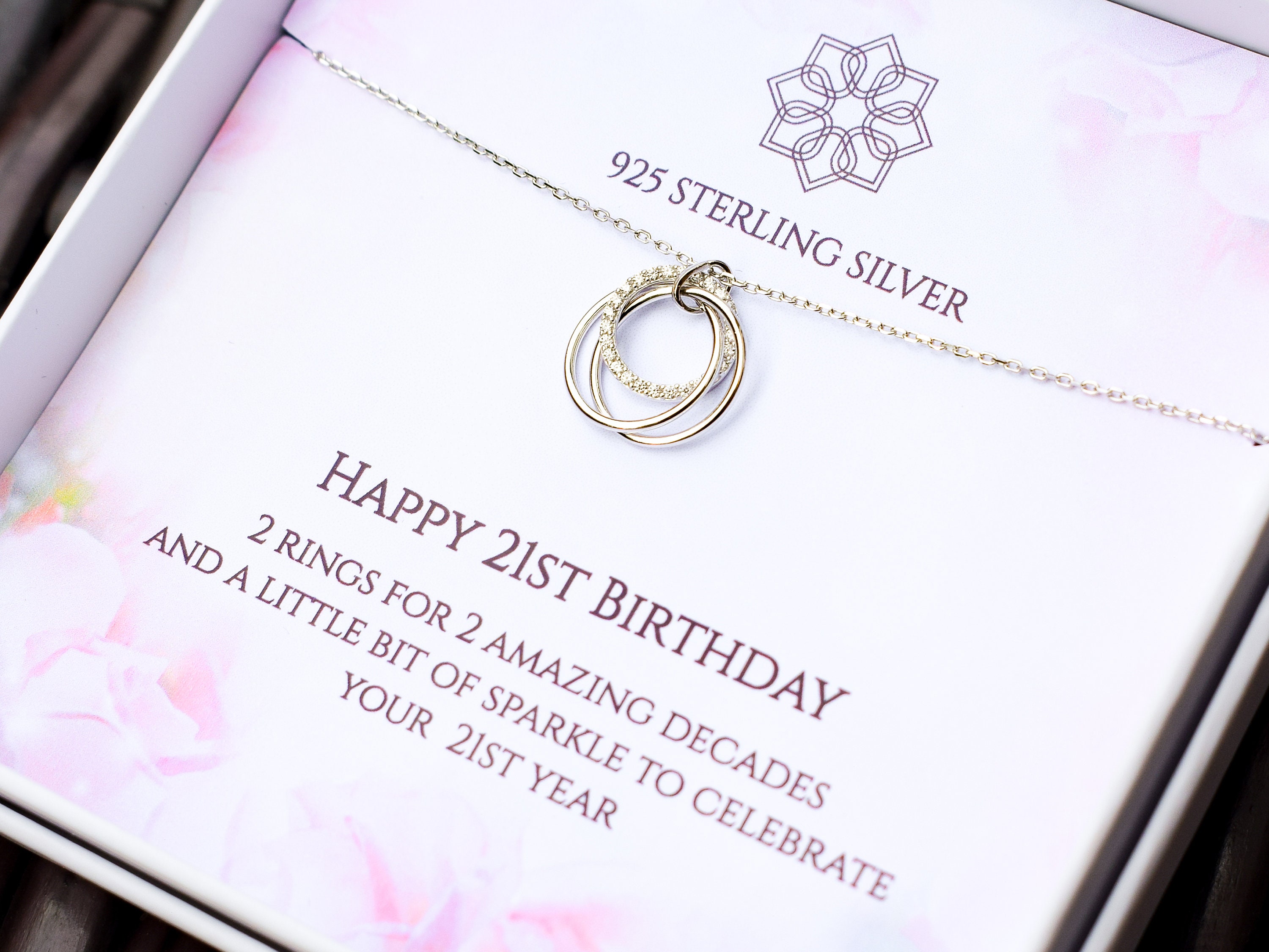 21st birthday necklace gift silver plated chain diamante friend family daughter 