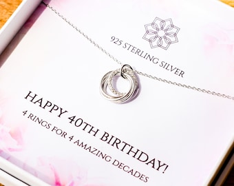 40th birthday necklace gift for her | 4 rings for 4 decades | Personalised 40th gift idea for daughter best friend sister mum