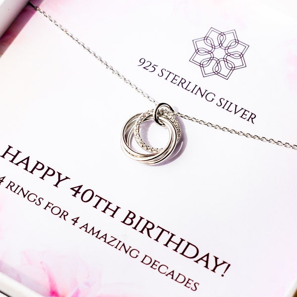 40th birthday necklace gift for her | 4 rings for 4 decades | Personalised 40th gift idea for daughter best friend sister mum