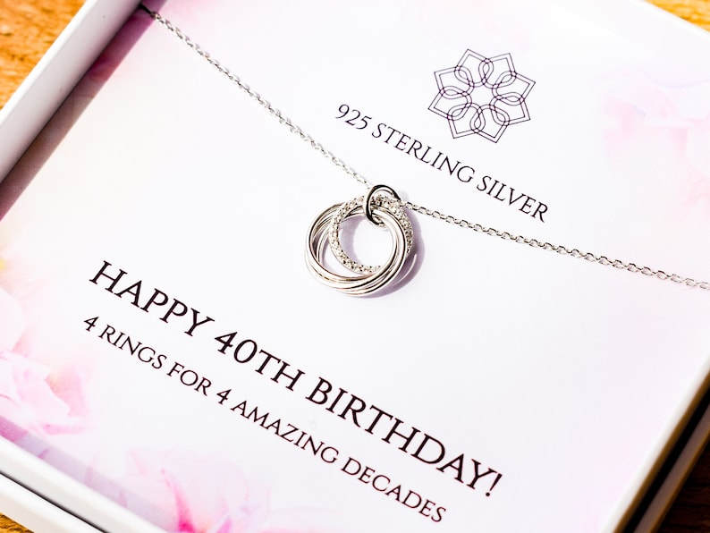 40th birthday necklace gift for her 4 rings for 4 decades Personalised 40th gift idea for daughter best friend sister mum image 1