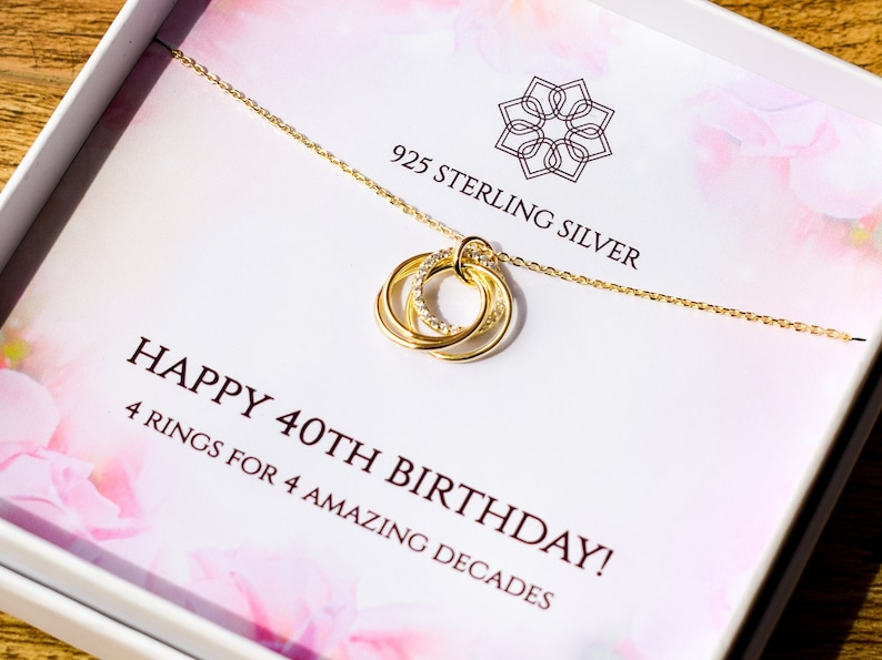 40th birthday necklace gift for her 4 rings for 4 decades Personalised 40th gift idea for daughter best friend sister mum image 8