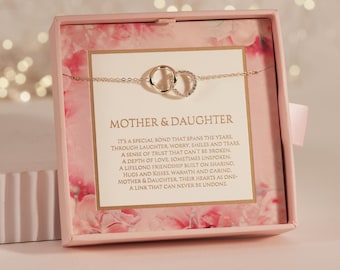 Mother Daughter Necklace: Sterling Silver Interlocking Rings, CZ Crystals