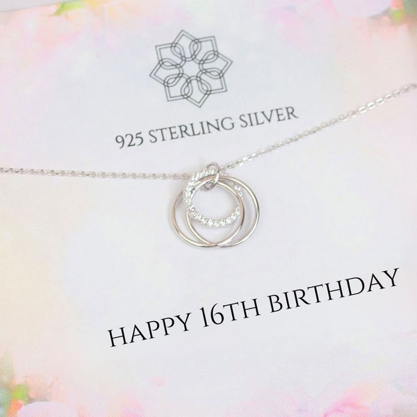 16th birthday gift idea for her | 16th birthday silver necklace for daughter niece or granddaughter | Personalised sweet 16th gift in the UK