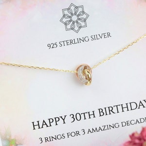 Idée cadeau pour son 30e anniversaire | 3 anneaux en métal mélangés pour 3 décennies | pendentif trois décennies | 30e cadeau personnalisé pour un ami