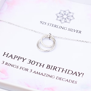 30th birthday necklace gift for her | 3 rings for 3 decades | |three decades pendant | Personalised 30th gift idea for daughter best friend