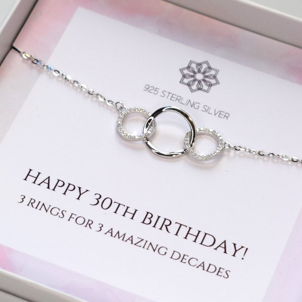 30e verjaardag ketting cadeau voor haar | 3 ringen gedurende 3 decennia | Gepersonaliseerd 30e cadeau-idee voor haar