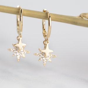 Starburst Huggie Hoop Earrings 925 Sterling Silver Starburst Hoops image 3