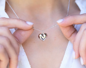 Sterling Silver Chunky Heart Necklace | Gift Idea for Her Birthday or Christmas | Gift for Mum