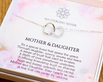 Mother daughter necklace | Birthday gift for mother or daughter | Interlocking rings necklace  | Mum jewellery with quote