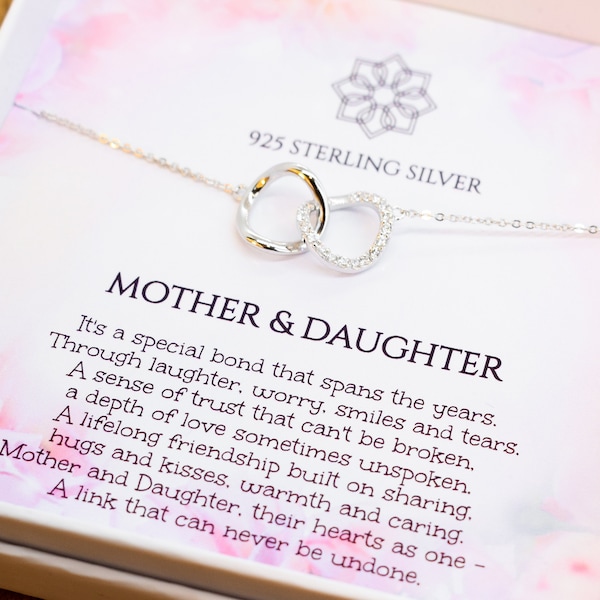 Mother daughter necklace | Birthday gift for mother or daughter | Interlocking rings necklace  | Mum jewellery with quote
