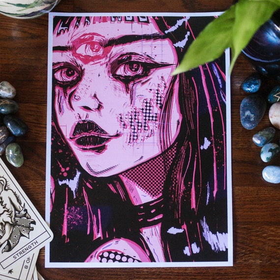 Night Archangel, A4 Print, Grunge Art, Grunge Decor, Horror Art, Gothic Art, Anime Art, Grunge, Grunge Wall Art, Wall Art, Dark Art, Egirl