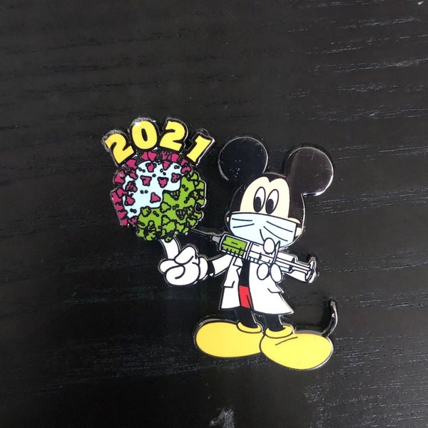 Disney's Mickey Mouse Pin Nurse Mickey Fantasy pin Mickey giving virus a vaccine shot for COVID 19