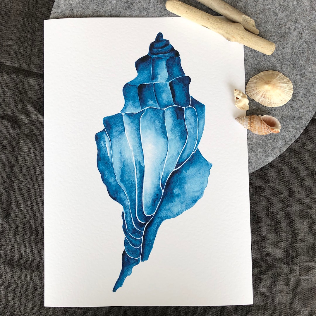 Seashell Print A4 Print Blue Watercolour Print Coastal Print - Etsy