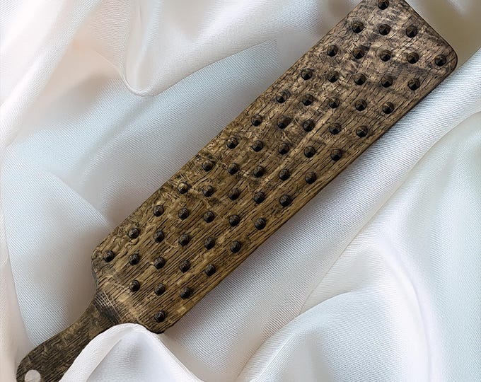 Featured listing image: Large Spiked Vampire Paddle | The Transylvanian Devil is a Solid Hard Wood Paddle Designed for BDSM Blood Play | 50+ Sharp Wooden Spikes