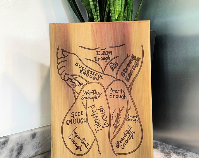 Featured listing image: I Am Enough Wall Art Piece: Daily Affirmations on Handmade Hardwood Canvas I Am Enough Inspiration Girl Power