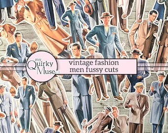 Vintage Men Fashion Fussy Cuts, Junk Journal Tags, Digi Gentlemen, Digital Paper Dolls, Sticker Sheet, Printable 3 Piece Suit, Cricut Ready