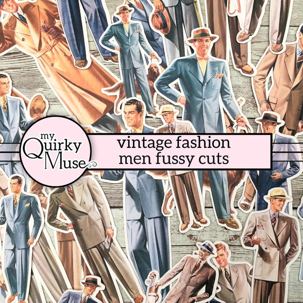 Vintage Men Fashion Fussy Cuts, Junk Journal Tags, Digi Gentlemen, Digital Paper Dolls, Sticker Sheet, Printable 3 Piece Suit, Cricut Ready