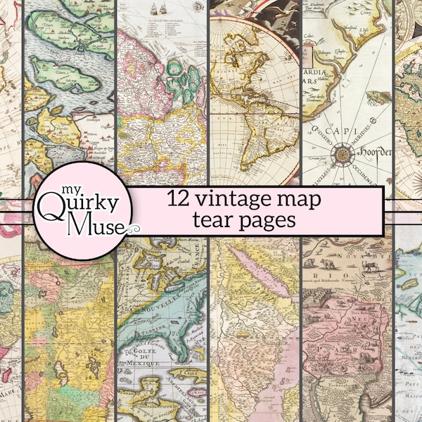 Vintage Map Tear Pages for your Junk Journals, Old Handwriting, Ephemera Pack, Travel Book Covers, Wanderlust Scrapbook, Collage Scraps