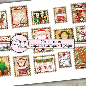 Clipart de sellos navideños falsos, divertidos para cartas a Papá Noel, proyectos de manualidades para niños, hoja de pegatinas, listos para Cricut, uso comercial