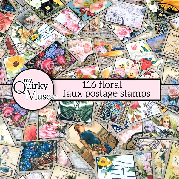 Floral Faux Stamps Perfect for your Junk Journal, Botanical Blossoms, Cricut Ready, Flower Art Book, Ephemera Pack, Sticker Sheet