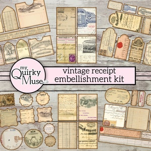 Kit de embelezamento de recibos vintage para seus diários indesejados, bolsos, pacote de coisas efêmeras, etiquetas de registro no diário, selo postal falso, cartão de nota Digi
