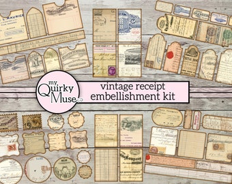 Vintage Receipt Ephemera Kit: Junk Journal Embellishments (Digital Download)