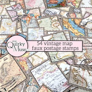 Vintage Karte Faux Briefmarken für Ihr Junk Journal, Wanderlust Letters, Globe Trotter, Collage Masterboard, World Travel, Cricut Ready