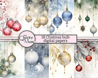 Christmas Bulb Digital Paper: Festive Holiday Backgrounds (Digital Download)
