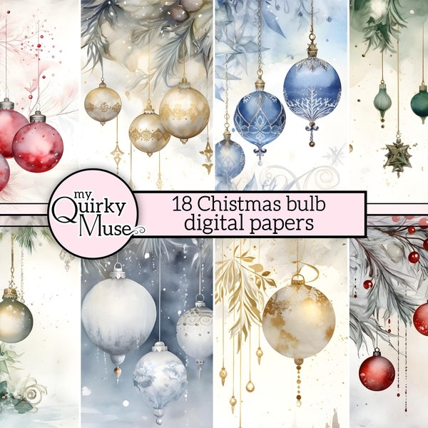 Christmas Bulb Digital Paper for your Holiday Projects, Junk Journals, Festive Backgrounds, Landscape Non Seamless, Commercial Use