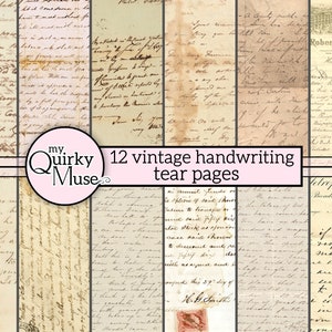 Vintage-Handschrift-Abrissseiten für Ihre Junk-Tagebücher, Collagenpapier, Ephemera-Paket, Scrapbook-Blätter, handgeschriebene Liebesbriefe